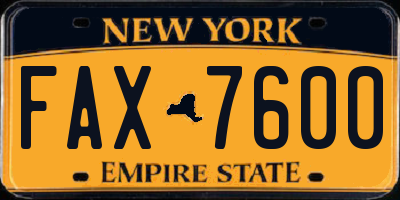 NY license plate FAX7600