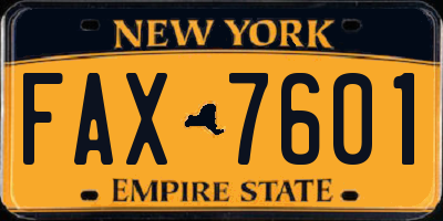 NY license plate FAX7601