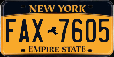 NY license plate FAX7605
