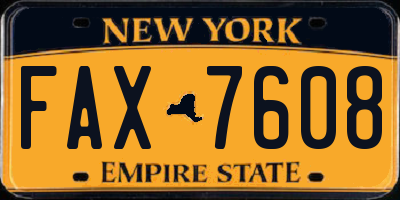 NY license plate FAX7608