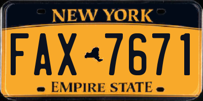 NY license plate FAX7671