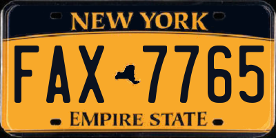 NY license plate FAX7765