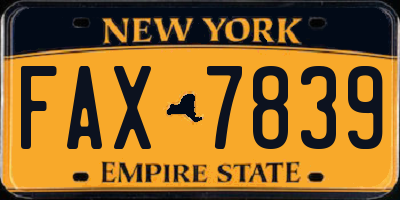 NY license plate FAX7839