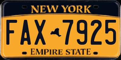 NY license plate FAX7925