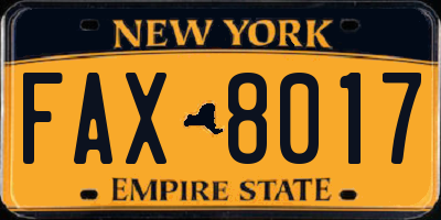 NY license plate FAX8017