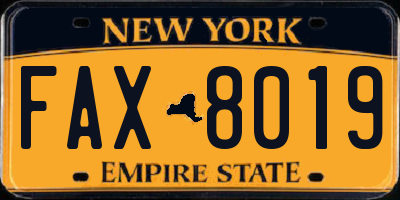 NY license plate FAX8019