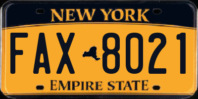 NY license plate FAX8021