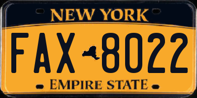 NY license plate FAX8022