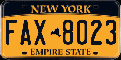 NY license plate FAX8023