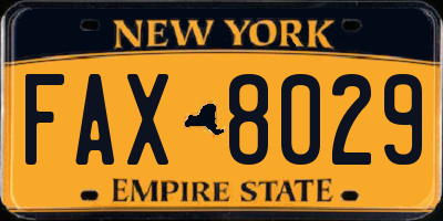 NY license plate FAX8029