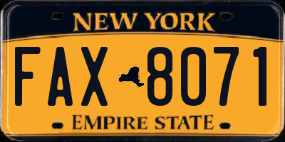 NY license plate FAX8071