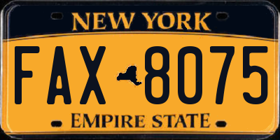 NY license plate FAX8075