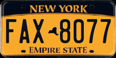 NY license plate FAX8077