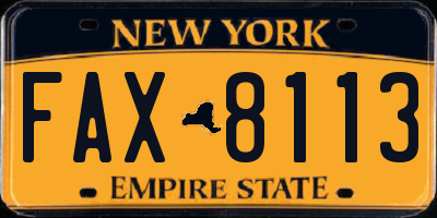 NY license plate FAX8113