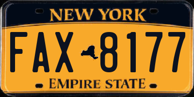 NY license plate FAX8177