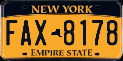 NY license plate FAX8178