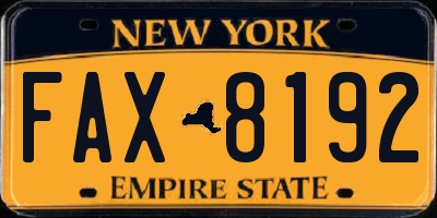 NY license plate FAX8192