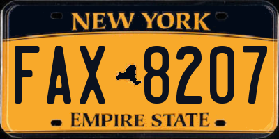 NY license plate FAX8207