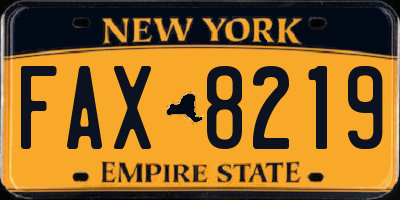 NY license plate FAX8219