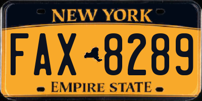 NY license plate FAX8289