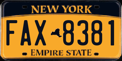 NY license plate FAX8381