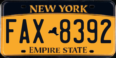 NY license plate FAX8392