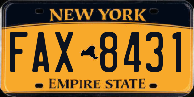 NY license plate FAX8431