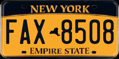 NY license plate FAX8508