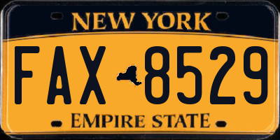 NY license plate FAX8529