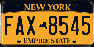 NY license plate FAX8545