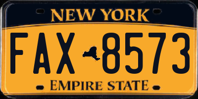 NY license plate FAX8573