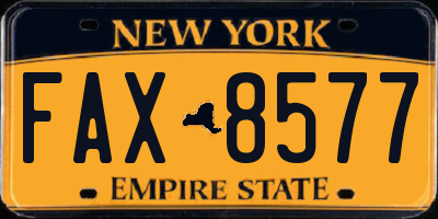 NY license plate FAX8577