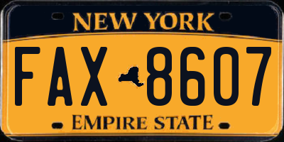 NY license plate FAX8607
