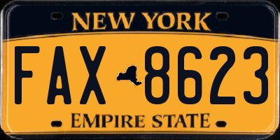 NY license plate FAX8623