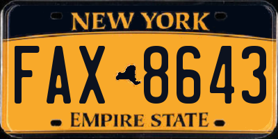 NY license plate FAX8643