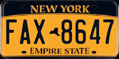 NY license plate FAX8647