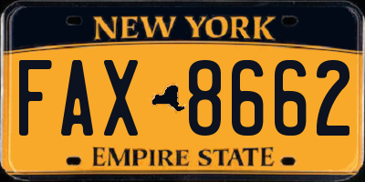 NY license plate FAX8662