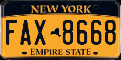 NY license plate FAX8668
