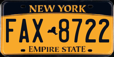 NY license plate FAX8722