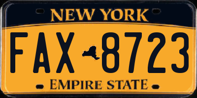 NY license plate FAX8723