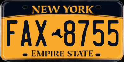 NY license plate FAX8755