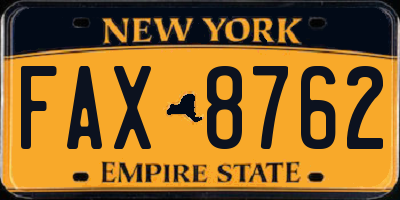 NY license plate FAX8762