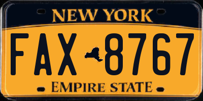 NY license plate FAX8767