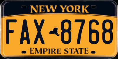 NY license plate FAX8768