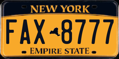 NY license plate FAX8777