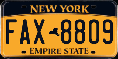 NY license plate FAX8809