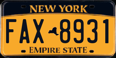 NY license plate FAX8931