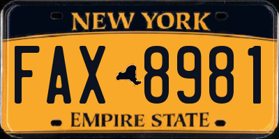 NY license plate FAX8981