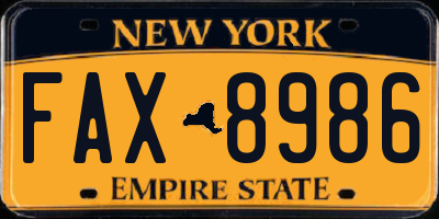 NY license plate FAX8986