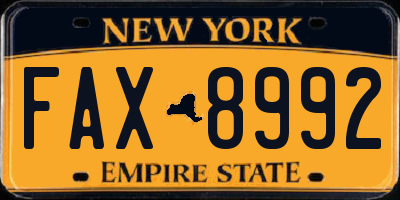 NY license plate FAX8992